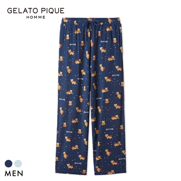 ジェラートピケ オム メンズ 抗菌防臭 レーヨンヒーローベア柄ロングパンツ ジェラピケ パジャマ GELATO PIQUE HOMME