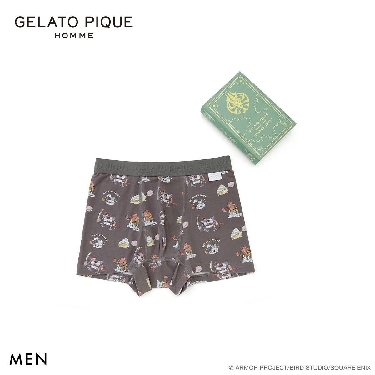ジェラートピケ オム メンズ ドラゴンクエスト モンスター総柄ボクサーパンツBOX付き ジェラピケ GELATO PIQUE DRAGON QUEST HOMME(DGY-濃グレー-M)