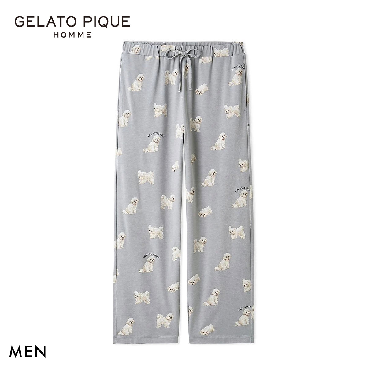 ジェラートピケ オム メンズ お散歩ドッグ柄ロングパンツ ジェラピケ パジャマ GELATO PIQUE HOMME(CGY-チャコールグレー-M)