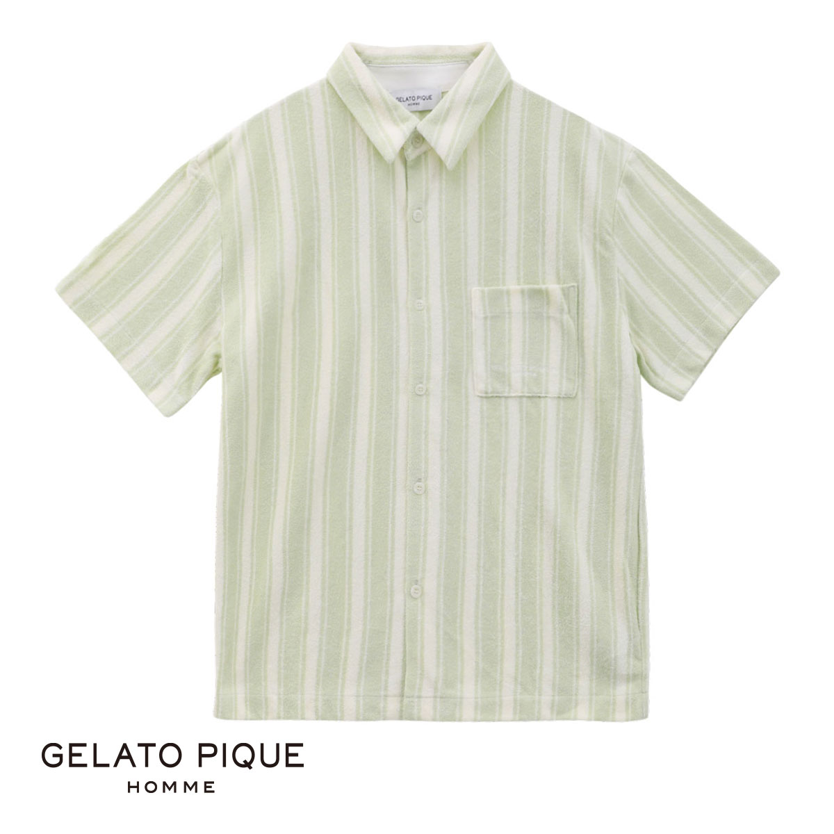 ジェラートピケ オム GELATO PIQUE メンズ 【HOMME】ストライプパイルシャツ ジェラピケ パジャマ ルームウェア(GR-グリーン-M)