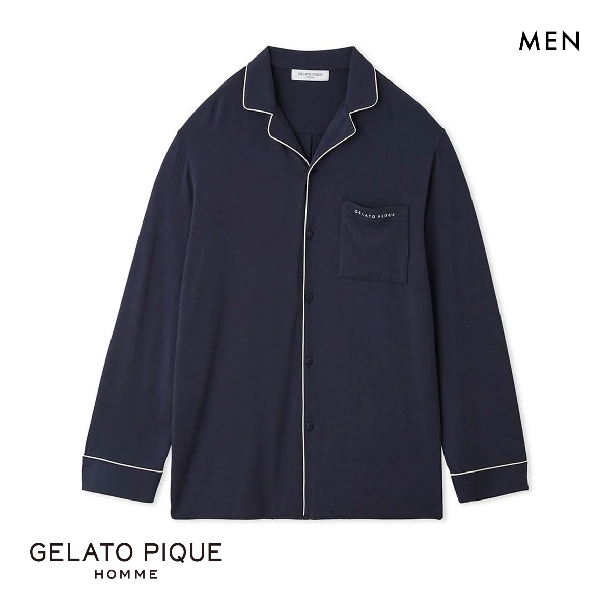 ジェラートピケ オム GELATO PIQUE メンズ 【HOMME】パイピングシャツ ジェラピケ パジャマ ルームウェア(NV-ネイビー-M)