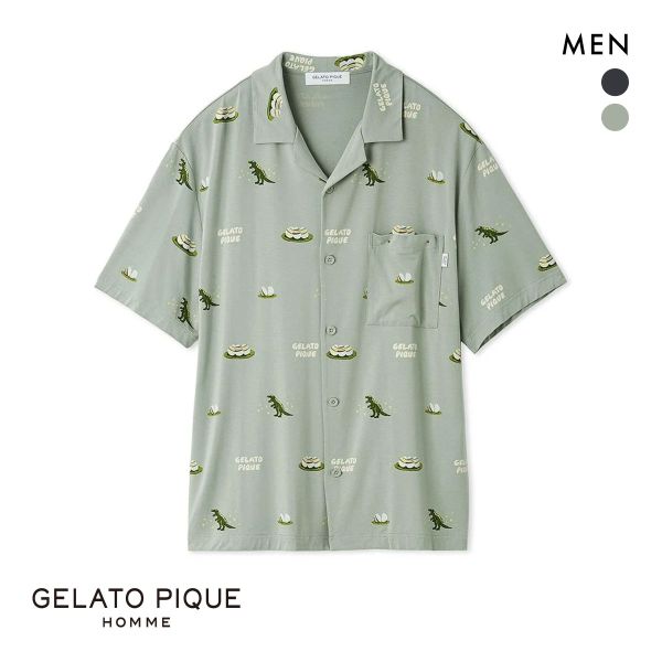 ジェラートピケ オム メンズ ダイナソー＆エッグ総柄シャツ ジェラピケ パジャマ ルームウェア gelato pique HOMME