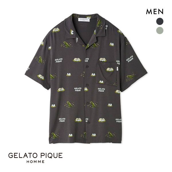 ジェラートピケ オム メンズ ダイナソー＆エッグ総柄シャツ ジェラピケ パジャマ ルームウェア gelato pique HOMME