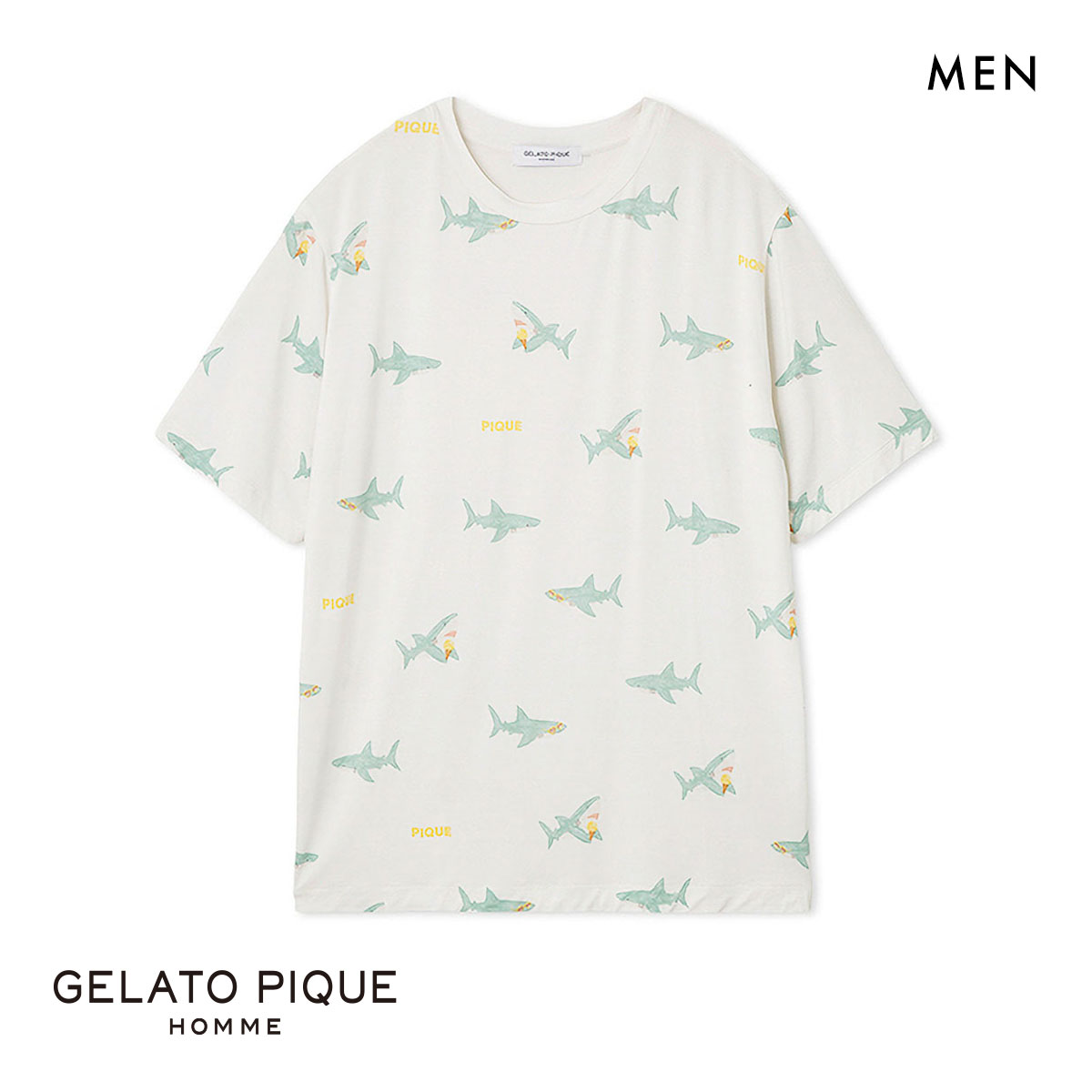 ジェラートピケ オム メンズ 接触冷感 SHARK柄Tシャツ ジェラピケ パジャマ ルームウェア gelato pique HOMME(MI-ミント-M)