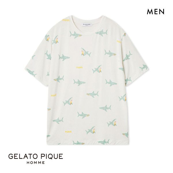 30%OFF ジェラートピケ オム メンズ 接触冷感 SHARK柄Tシャツ ジェラピケ パジャマ ルームウェア gelato pique HOMME 30%OFF ジェラートピケ オム メンズ 接触冷感 SHARK柄Tシャツ ジェラピケ パジャマ ルームウェア gelato pique HOMME