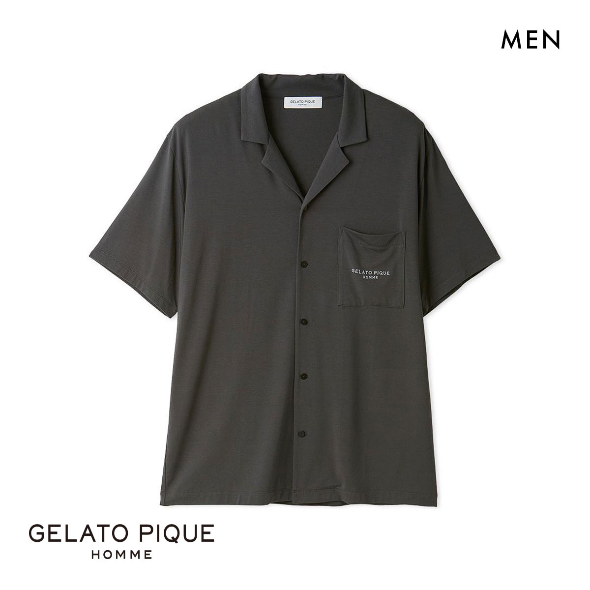 ジェラートピケ オム メンズ 接触冷感 COOLレーヨンシャツ ジェラピケ パジャマ ルームウェア gelato pique HOMME(DGY-濃グレー-M)