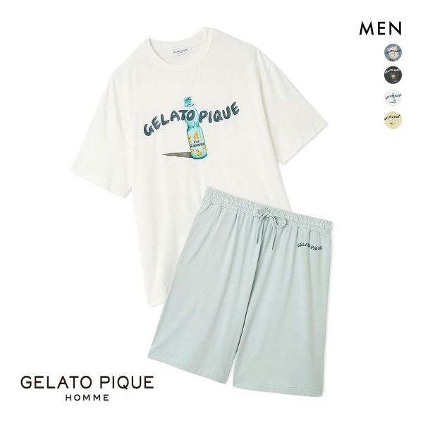 ジェラートピケ オム メンズ 接触冷感 レーヨン夏祭りプリントTシャツ&ハーフパンツセット ジェラピケ パジャマ GELATO PIQUE HOMME