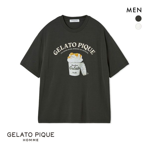 ジェラートピケ オム メンズ 接触冷感 レーヨンスリーピングドッグワンポイントTシャツ ジェラピケ パジャマ ルームウェア gelato pique HOMME
