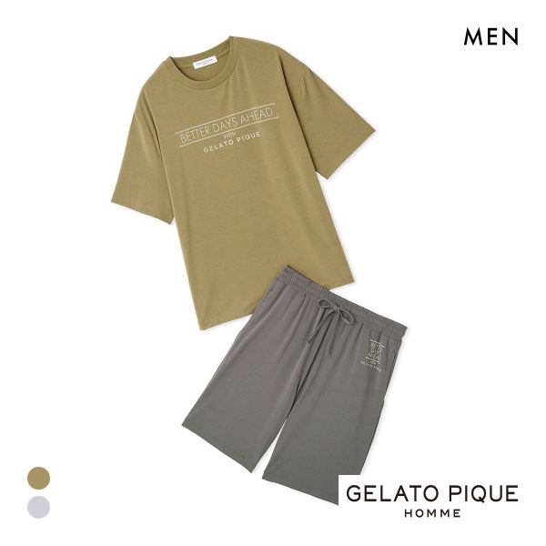 ジェラートピケ オム メンズ 接触冷感 クールレーヨンロゴTシャツ＆ハーフパンツセット ジェラピケ パジャマ GELATO PIQUE HOMME