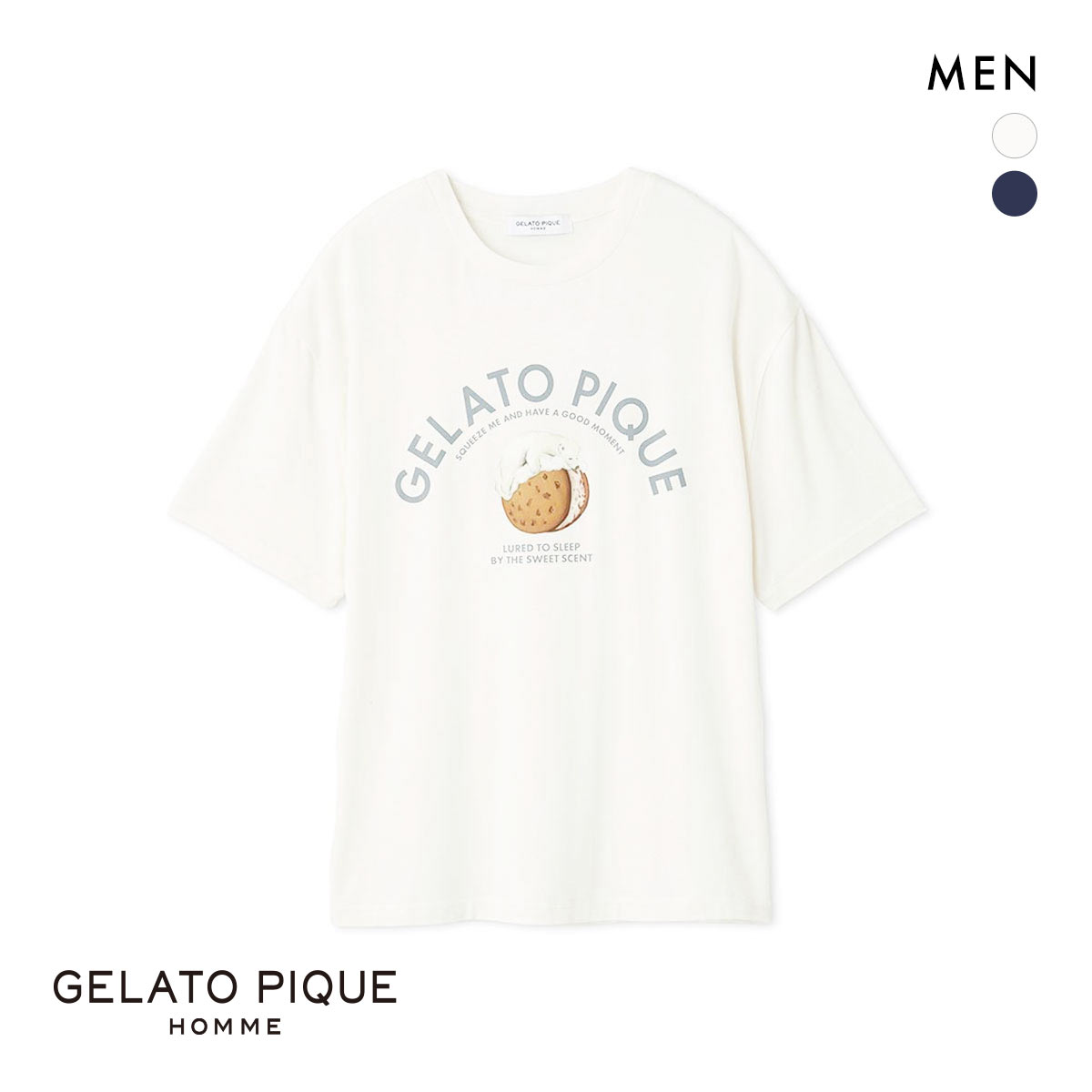 ジェラートピケ オム メンズ レーヨンクッキーアイスサンドTシャツ ジェラピケ パジャマ ルームウェア gelato pique HOMME(OW-オフホワイト-M)