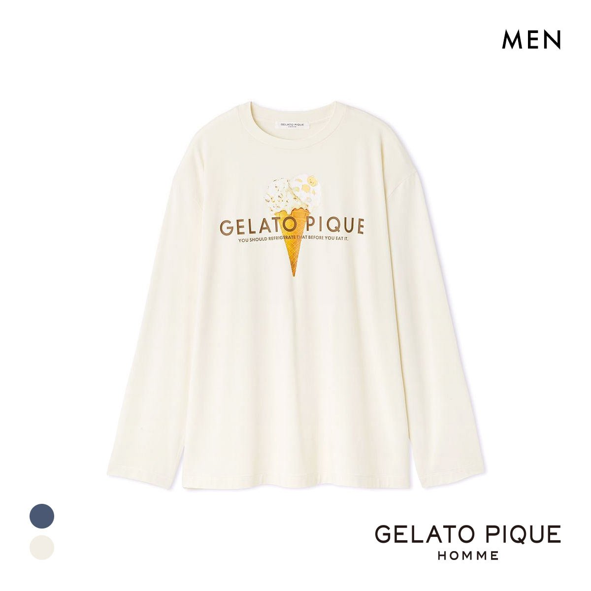 ジェラートピケ オム メンズ レーヨンダブルジェラートロゴロンT ジェラピケ パジャマ ルームウェア gelato pique HOMME(CR-クリーム-M)