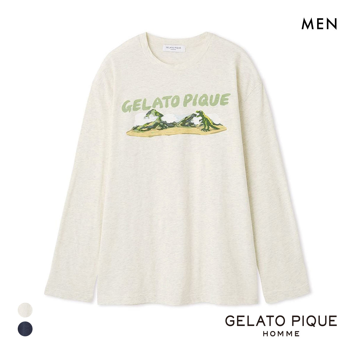 ジェラートピケ オム メンズ スラブダイナソーロンT ジェラピケ パジャマ ルームウェア gelato pique HOMME(GY-グレー-M)