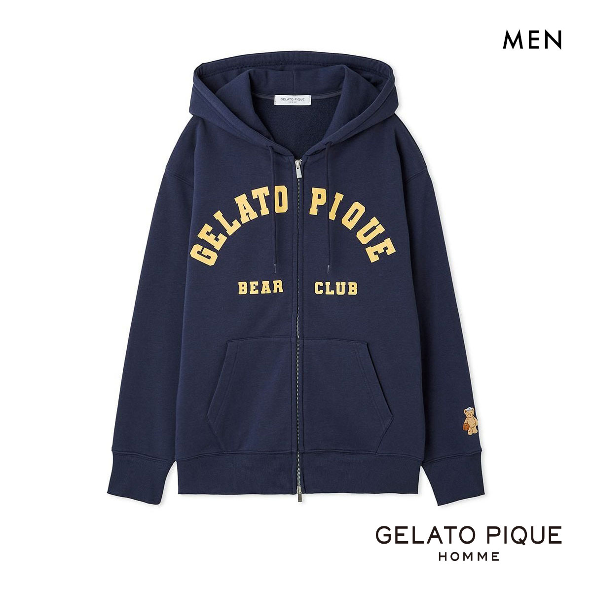 ジェラートピケ オム メンズ スポーティベア裏毛パーカ ジェラピケ パジャマ ルームウェア gelato pique HOMME(NV-ネイビー-M)