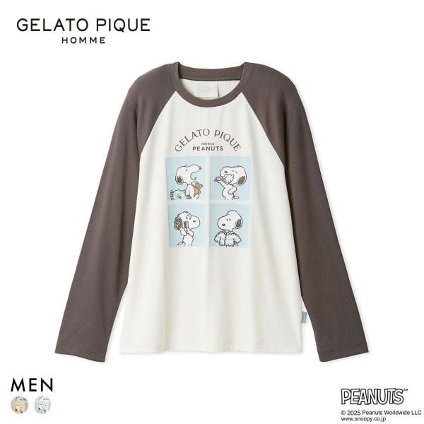 ジェラートピケ オム メンズ PEANUTS オリジナルアートワンポイントロングTシャツ ジェラピケ パジャマ ルームウェア gelato pique スヌーピー HOMME