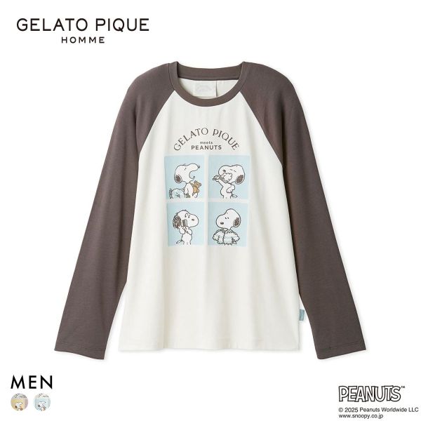 ジェラートピケ オム メンズ PEANUTS オリジナルアートワンポイントロングTシャツ ジェラピケ パジャマ ルームウェア gelato pique スヌーピー HOMME