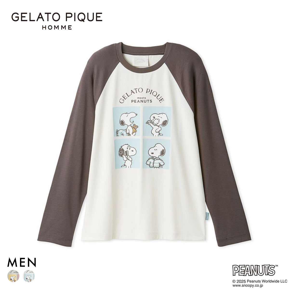 ジェラートピケ オム メンズ PEANUTS オリジナルアートワンポイントロングTシャツ ジェラピケ パジャマ ルームウェア gelato pique スヌーピー HOMME(CGY-チャコールグレー-M)