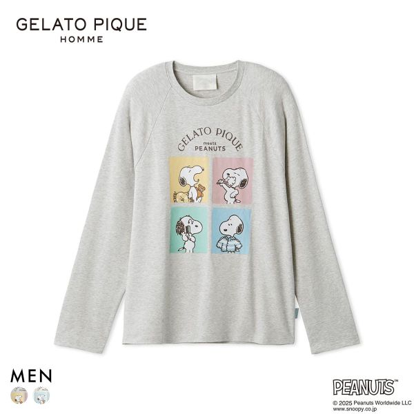 ジェラートピケ オム メンズ PEANUTS オリジナルアートワンポイントロングTシャツ ジェラピケ パジャマ ルームウェア gelato pique スヌーピー HOMME