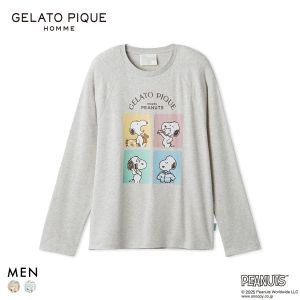 ジェラートピケ オム メンズ PEANUTS オリジナルアートワンポイントロングTシャツ ジェラピケ パジャマ ルームウェア gelato pique スヌーピー HOMME