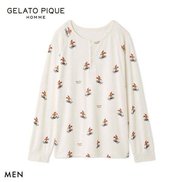 ジェラートピケ オム メンズ HOLIDAY ジェラートスキーベア柄ロングTシャツ ジェラピケ パジャマ ルームウェア gelato pique HOMME