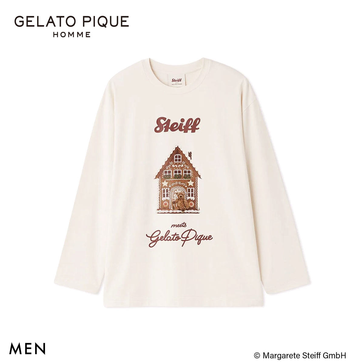 ジェラートピケ オム メンズ シュタイフ ワンポイントロンT ジェラピケ gelato pique HOMME steiff(CR-クリーム-M)