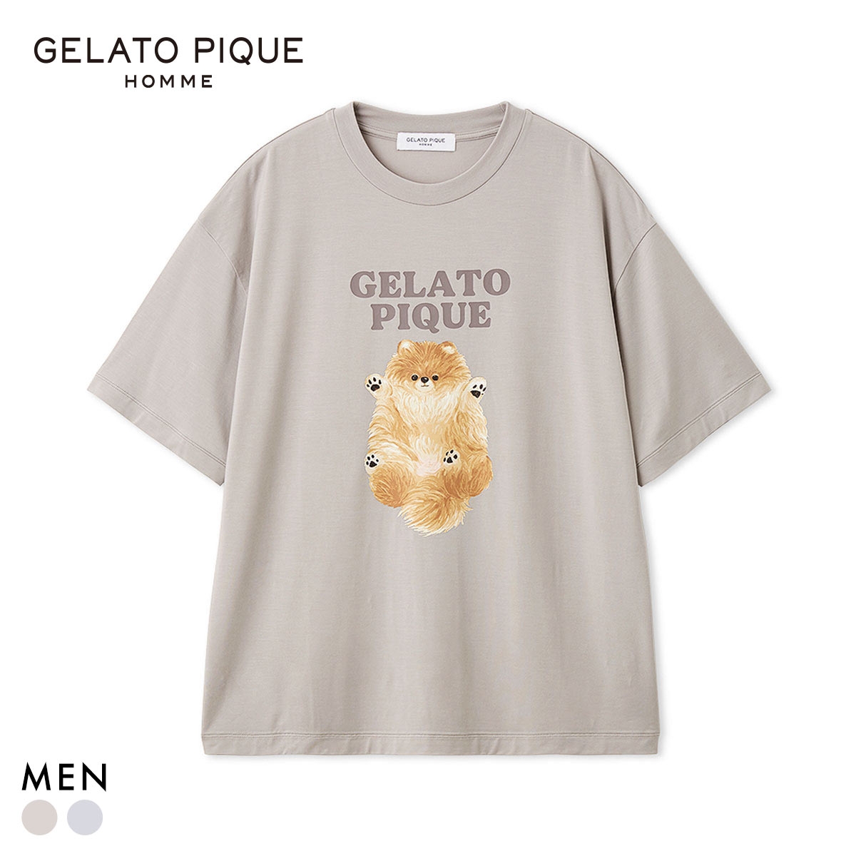 ジェラートピケ オム メンズ ドッグワンポイントTシャツ ジェラピケ パジャマ GELATO PIQUE HOMME(GY-グレー-M)