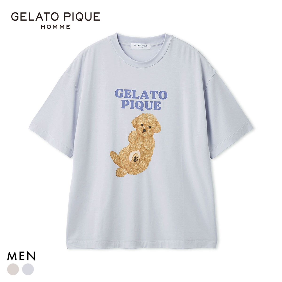 ジェラートピケ オム メンズ ドッグワンポイントTシャツ ジェラピケ パジャマ GELATO PIQUE HOMME(BU-ブルー-M)
