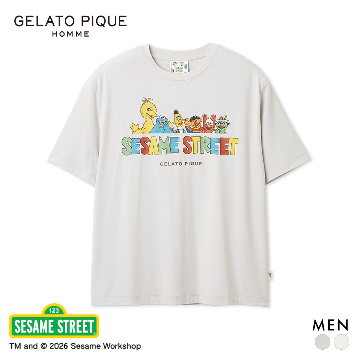 ジェラートピケ オム メンズ SESAME STREET ワンポイントTシャツ セサミストリート ジェラピケ パジャマ GELATO PIQUE HOMME(GY-グレー-M)