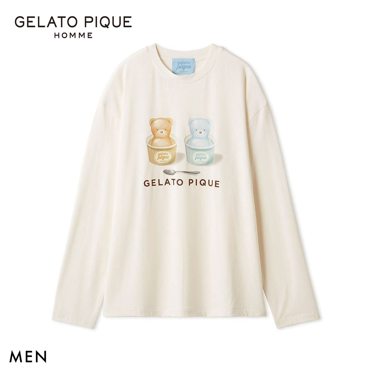 ジェラートピケ オム メンズ Valentine ワンポイントプルオーバー ジェラピケ ルームウェア Valentine GELATO PIQUE HOMME バレンタイン(CR-クリーム-M)
