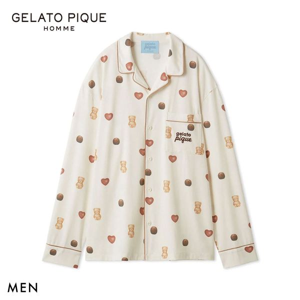 ジェラートピケ オム メンズ Valentine 総柄シャツ ジェラピケ パジャマ ルームウェア Valentine GELATO PIQUE HOMME バレンタイン