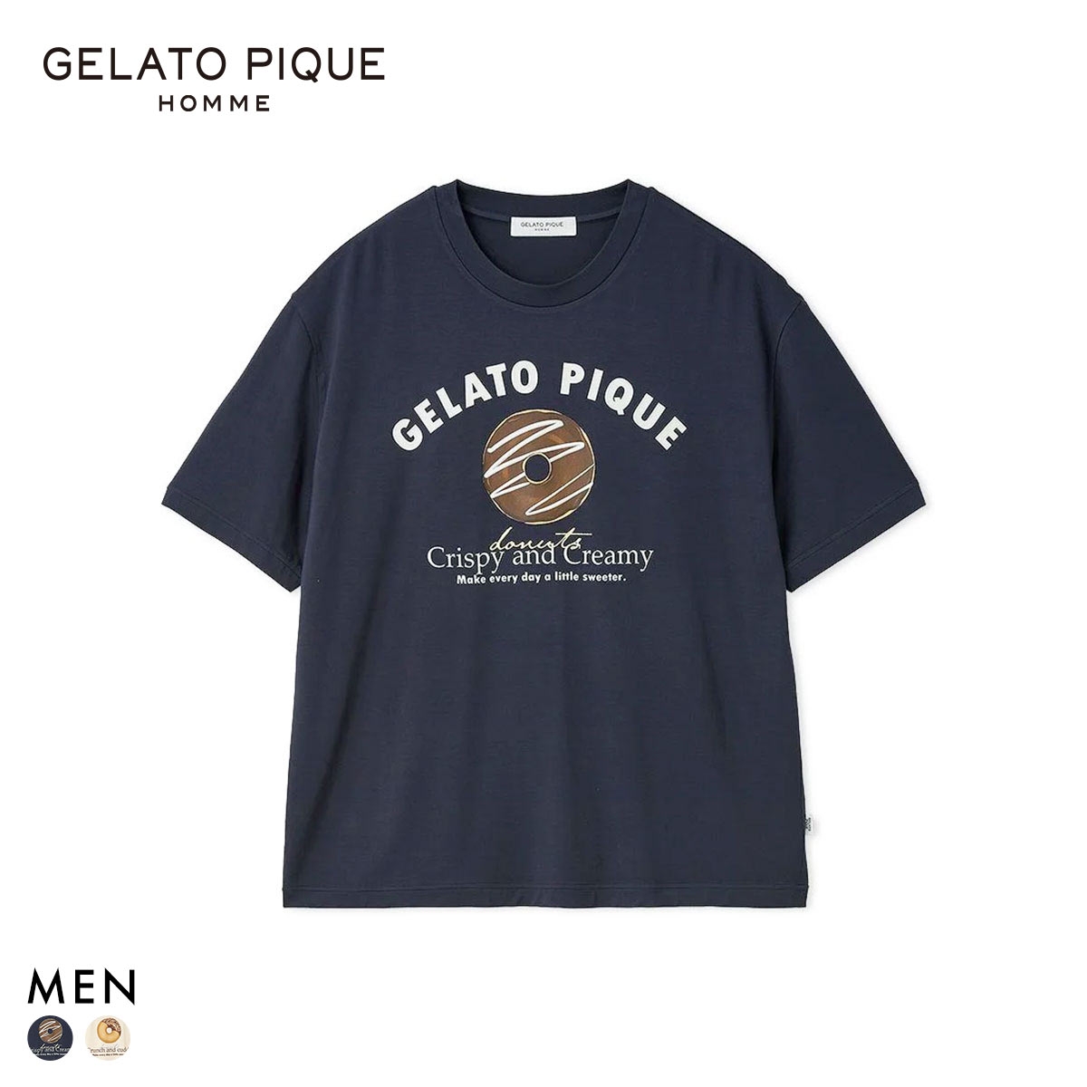 ジェラートピケ オム メンズ ドーナツワンポイントプリントTシャツ ジェラピケ パジャマ GELATO PIQUE HOMME(NV-ネイビー-M)