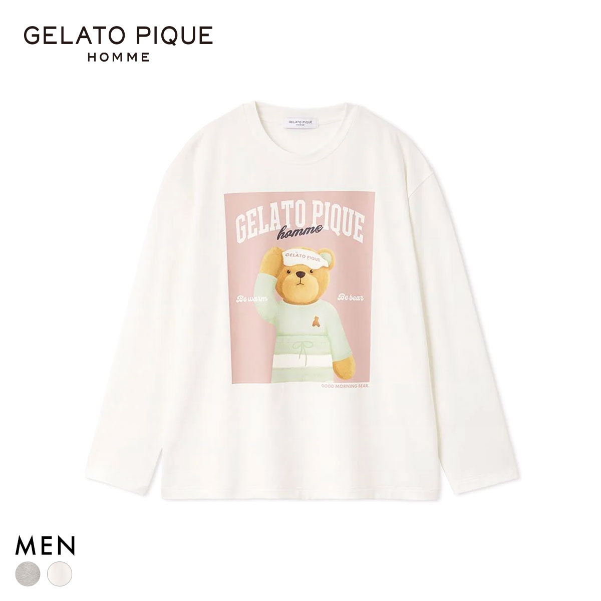 ジェラートピケ オム メンズ グッドモーニングベアレーヨンロンT ジェラピケ パジャマ ルームウェア gelato pique HOMME(OW-オフホワイト-M)