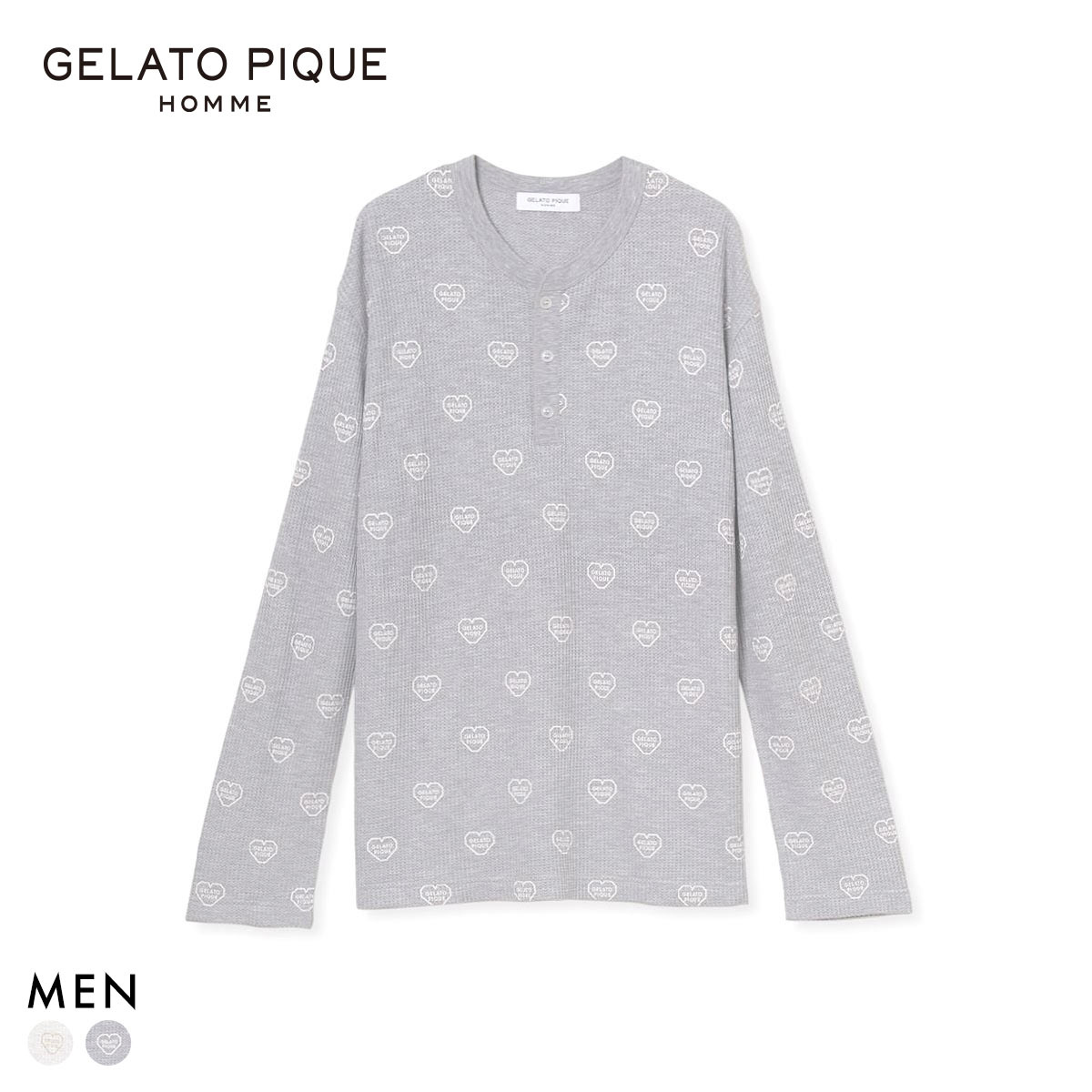 ジェラートピケ オム メンズ ワッフルヘンリーネックロンT ジェラピケ パジャマ ルームウェア gelato pique HOMME(GY-グレー-M)