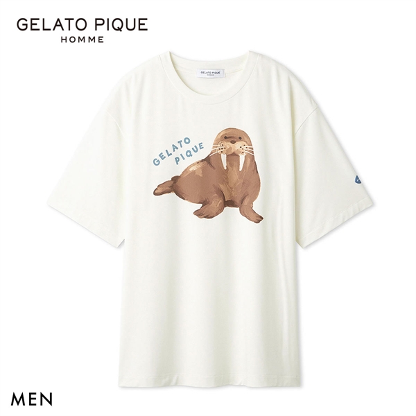 ジェラートピケ オム メンズ 接触冷感 シーアニマル柄ワンポイントTシャツ ジェラピケ パジャマ ルームウェア GELATO PIQUE HOMME