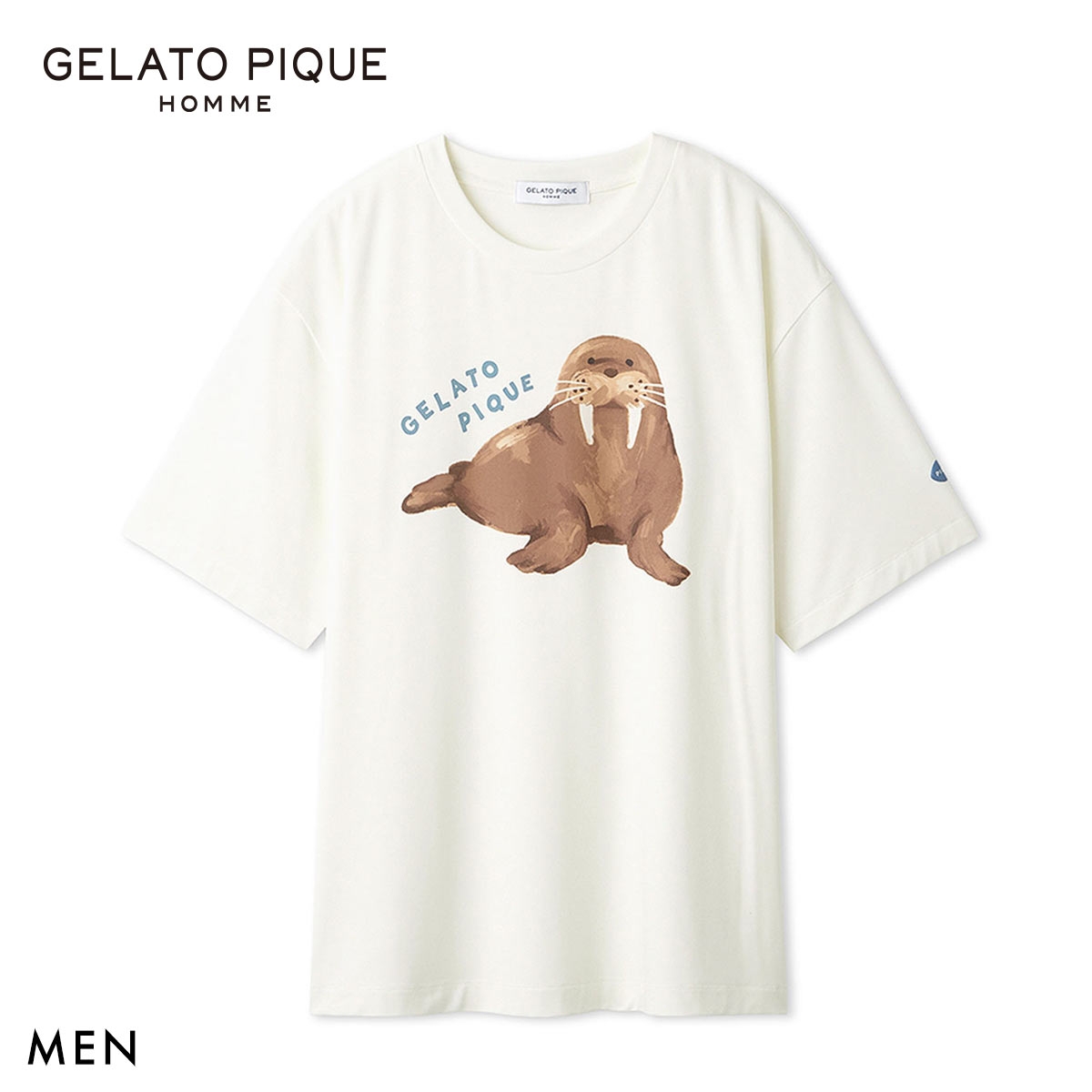 ジェラートピケ オム メンズ 接触冷感 シーアニマル柄ワンポイントTシャツ ジェラピケ パジャマ ルームウェア GELATO PIQUE HOMME(BU-ブルー-M)