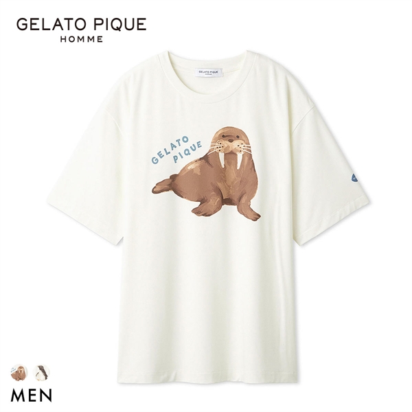 ジェラートピケ オム メンズ 接触冷感 シーアニマル柄ワンポイントTシャツ ジェラピケ パジャマ ルームウェア GELATO PIQUE HOMME