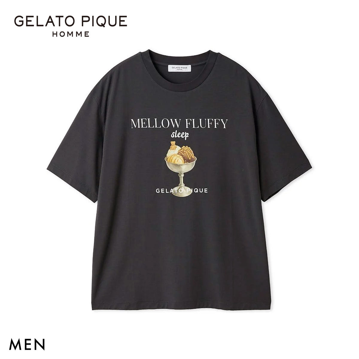 ジェラートピケ オム メンズ 接触冷感 COOLレーヨンデザートロゴTシャツ ジェラピケ パジャマ ルームウェア GELATO PIQUE HOMME(DGY-濃グレー-M)