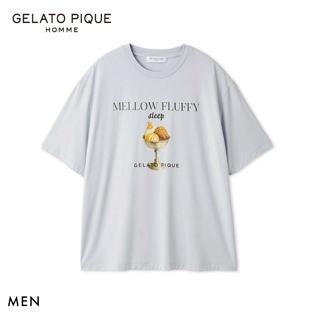 ジェラートピケ オム メンズ 接触冷感 COOLレーヨンデザートロゴTシャツ ジェラピケ パジャマ ルームウェア GELATO PIQUE HOMME(BU-ブルー-M)
