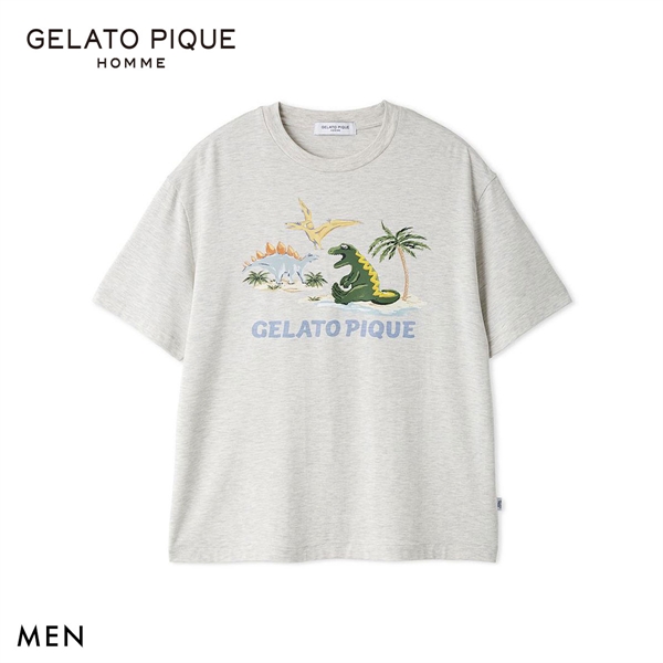 ジェラートピケ オム メンズ 接触冷感 スリーピングダイナソーワンポイントTシャツ ジェラピケ パジャマ GELATO PIQUE HOMME