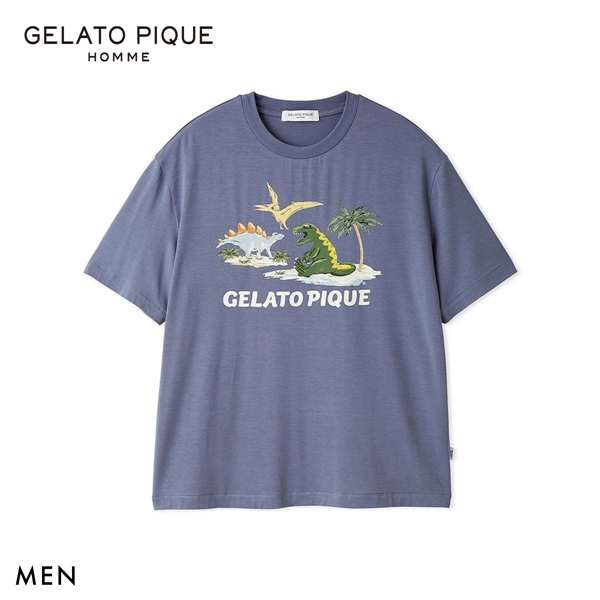 ジェラートピケ オム メンズ 接触冷感 スリーピングダイナソーワンポイントTシャツ ジェラピケ パジャマ GELATO PIQUE HOMME
