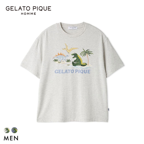 ジェラートピケ オム メンズ 接触冷感 スリーピングダイナソーワンポイントTシャツ ジェラピケ パジャマ GELATO PIQUE HOMME