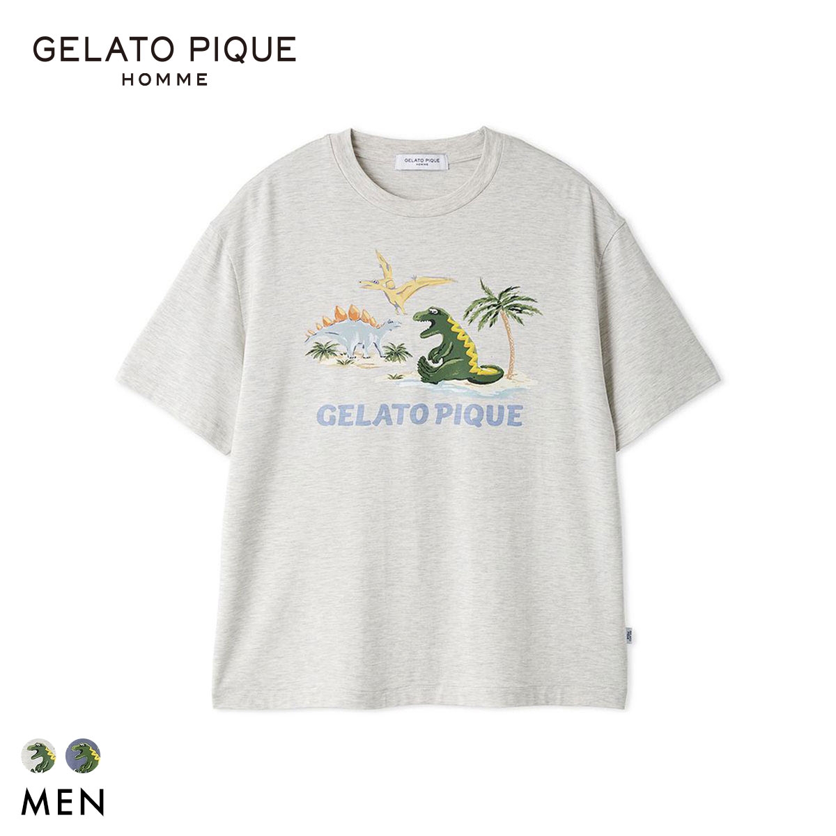 ジェラートピケ オム メンズ 接触冷感 スリーピングダイナソーワンポイントTシャツ ジェラピケ パジャマ GELATO PIQUE HOMME