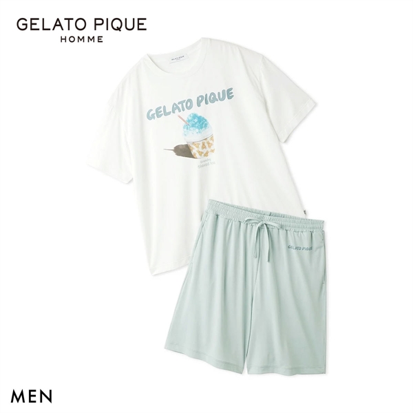 ジェラートピケ オム メンズ MINT SORBET by HEIQ MINT 接触冷感 夏祭りワンポイントTシャツ&ハーフパンツセット ジェラピケ ルームウェア GELATO PIQU