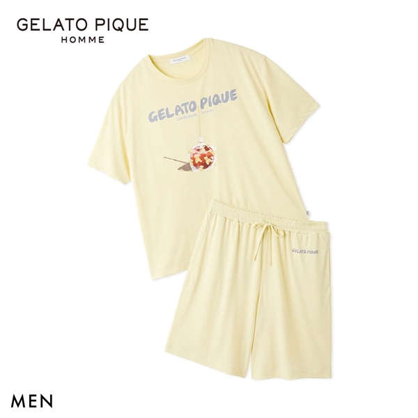ジェラートピケ オム メンズ MINT SORBET by HEIQ MINT 接触冷感 夏祭りワンポイントTシャツ&ハーフパンツセット ジェラピケ ルームウェア GELATO PIQU