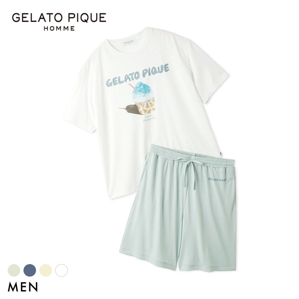 ジェラートピケ オム メンズ MINT SORBET by HEIQ MINT 接触冷感 夏祭りワンポイントTシャツ&ハーフパンツセット ジェラピケ ルームウェア GELATO PIQU