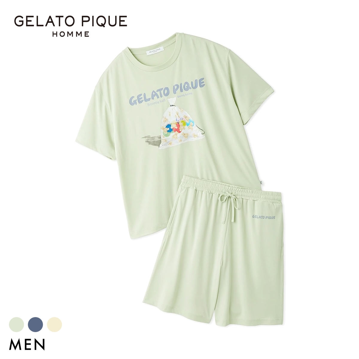 ジェラートピケ オム メンズ MINT SORBET by HEIQ MINT 接触冷感 夏祭りワンポイントTシャツ&ハーフパンツセット ジェラピケ ルームウェア GELATO PIQU