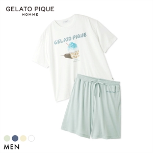 ジェラートピケ オム メンズ MINT SORBET by HEIQ MINT 接触冷感 夏祭りワンポイントTシャツ&ハーフパンツセット ジェラピケ ルームウェア GELATO PIQU