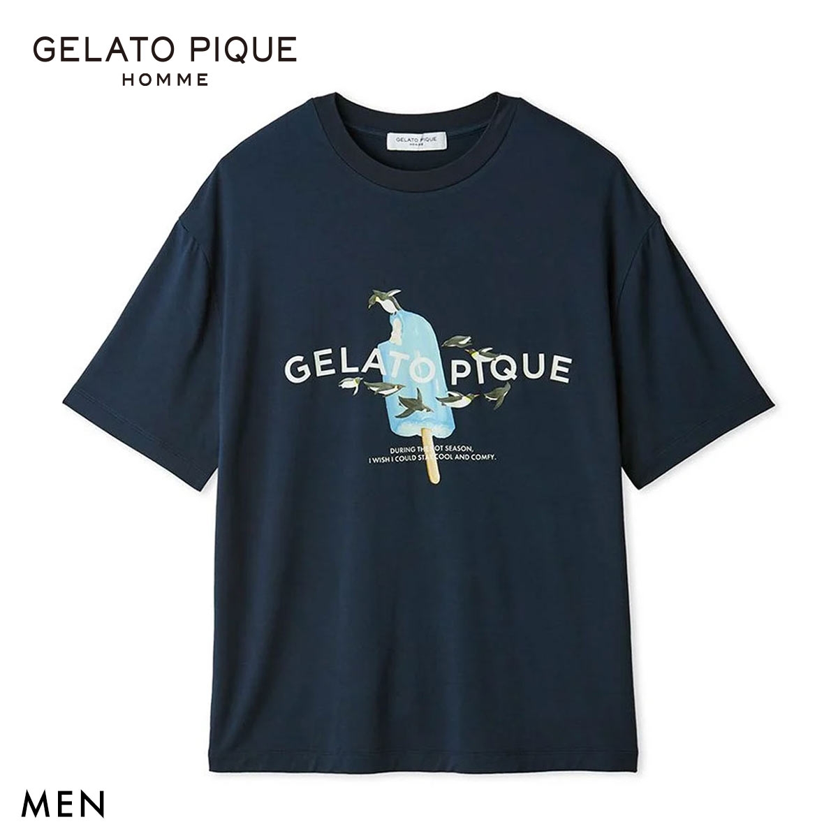 ジェラートピケ オム メンズ 接触冷感 アイスポップジャージーTシャツ ジェラピケ パジャマ ルームウェア gelato pique HOMME(NV-ネイビー-M)