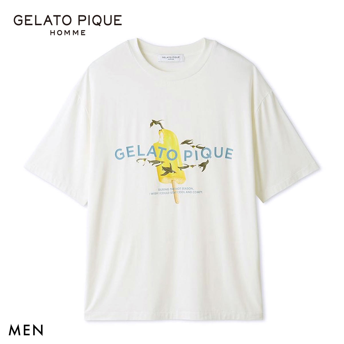 ジェラートピケ オム メンズ 接触冷感 アイスポップジャージーTシャツ ジェラピケ パジャマ ルームウェア gelato pique HOMME(OW-オフホワイト-M)