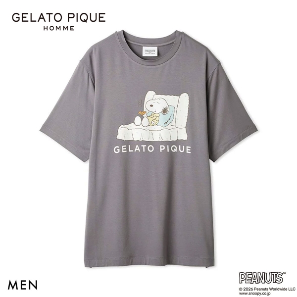 ジェラートピケ オム PEANUTS メンズ 接触冷感 ワンポイントTシャツ スヌーピー SNOOPY ジェラピケ パジャマ GELATO PIQUE HOMME