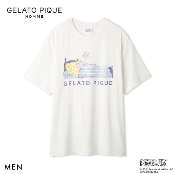 ジェラートピケ オム PEANUTS メンズ 接触冷感 ワンポイントTシャツ スヌーピー SNOOPY ジェラピケ パジャマ GELATO PIQUE HOMME